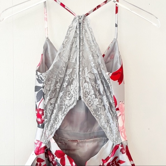 B. DARLIN Lace Bralette-Back Floral-Printed Satin Fit & Flare Dress Size 3 - Picture 6 of 14